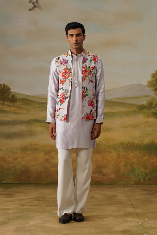 Neel Pushp Lilac Bead Embroidered Kurta Jacket Set