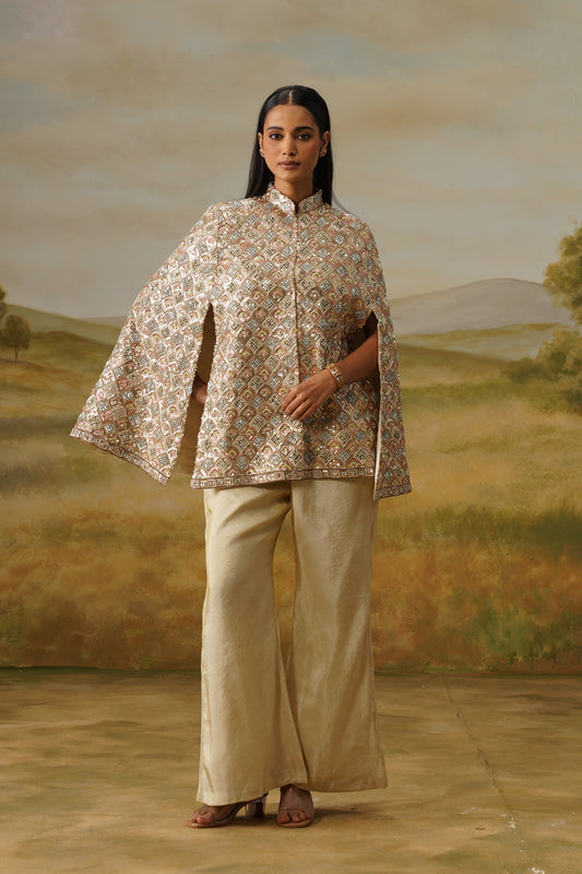 Jharokha Ivory Moti Beadwork Cape