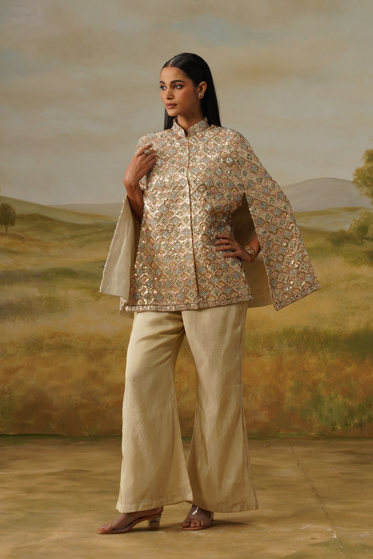 Jharokha Ivory Moti Beadwork Cape
