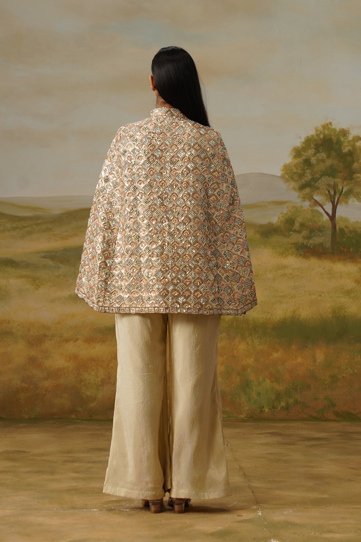 Jharokha Ivory Moti Beadwork Cape