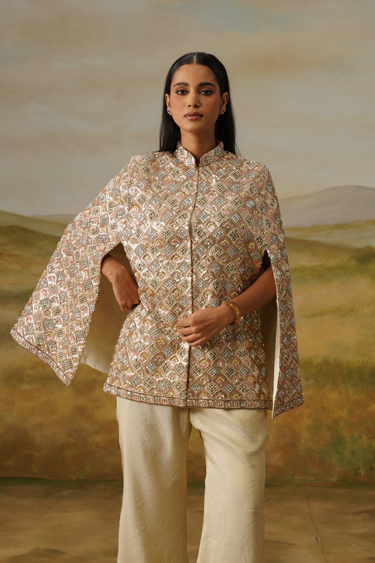 Jharokha Ivory Moti Beadwork Cape