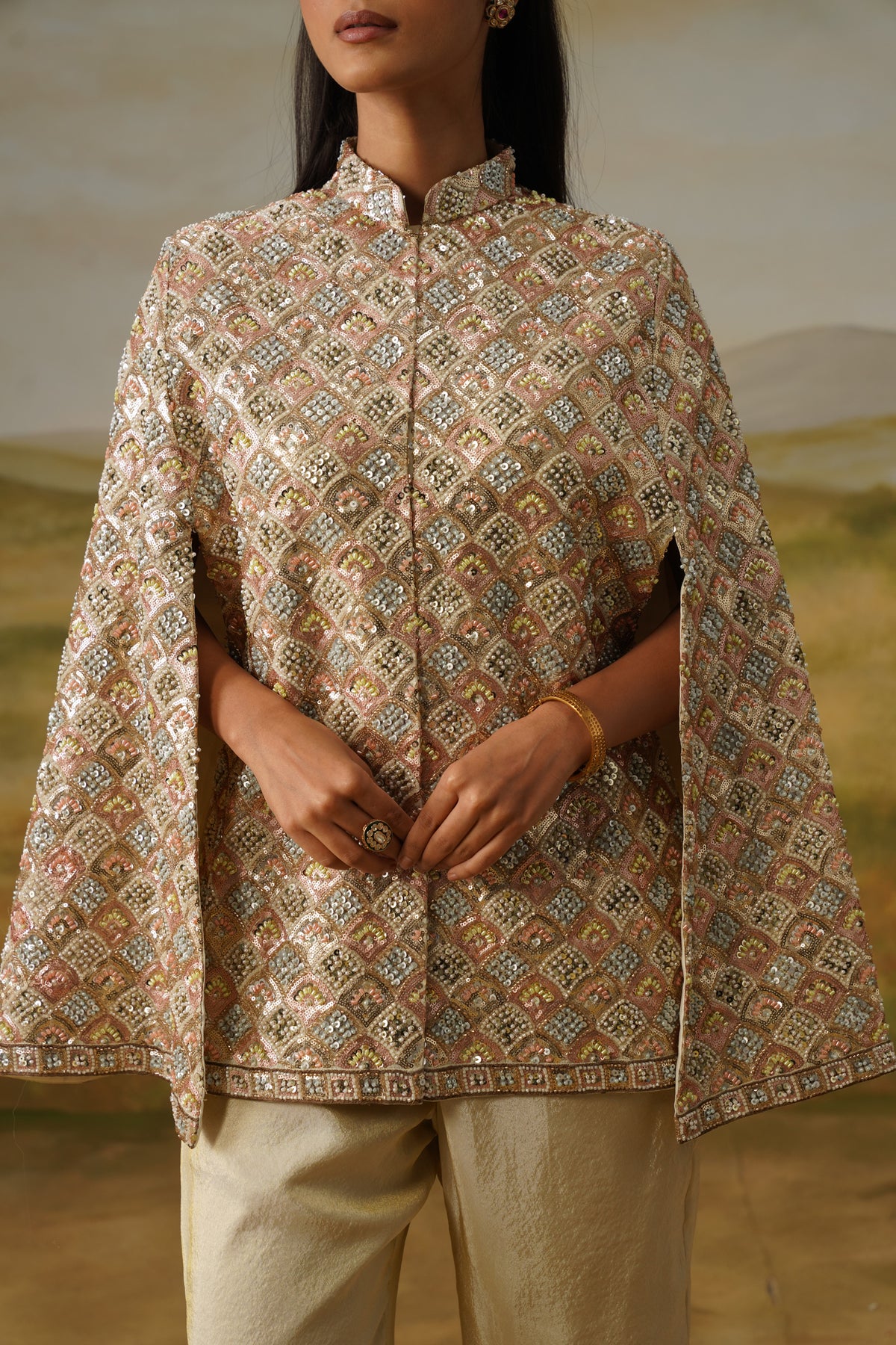 Jharokha Ivory Moti Beadwork Cape