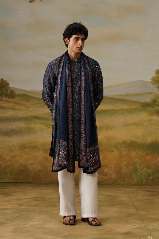 Ambar Indigo Ajrakh Kurta Set With Dupatta