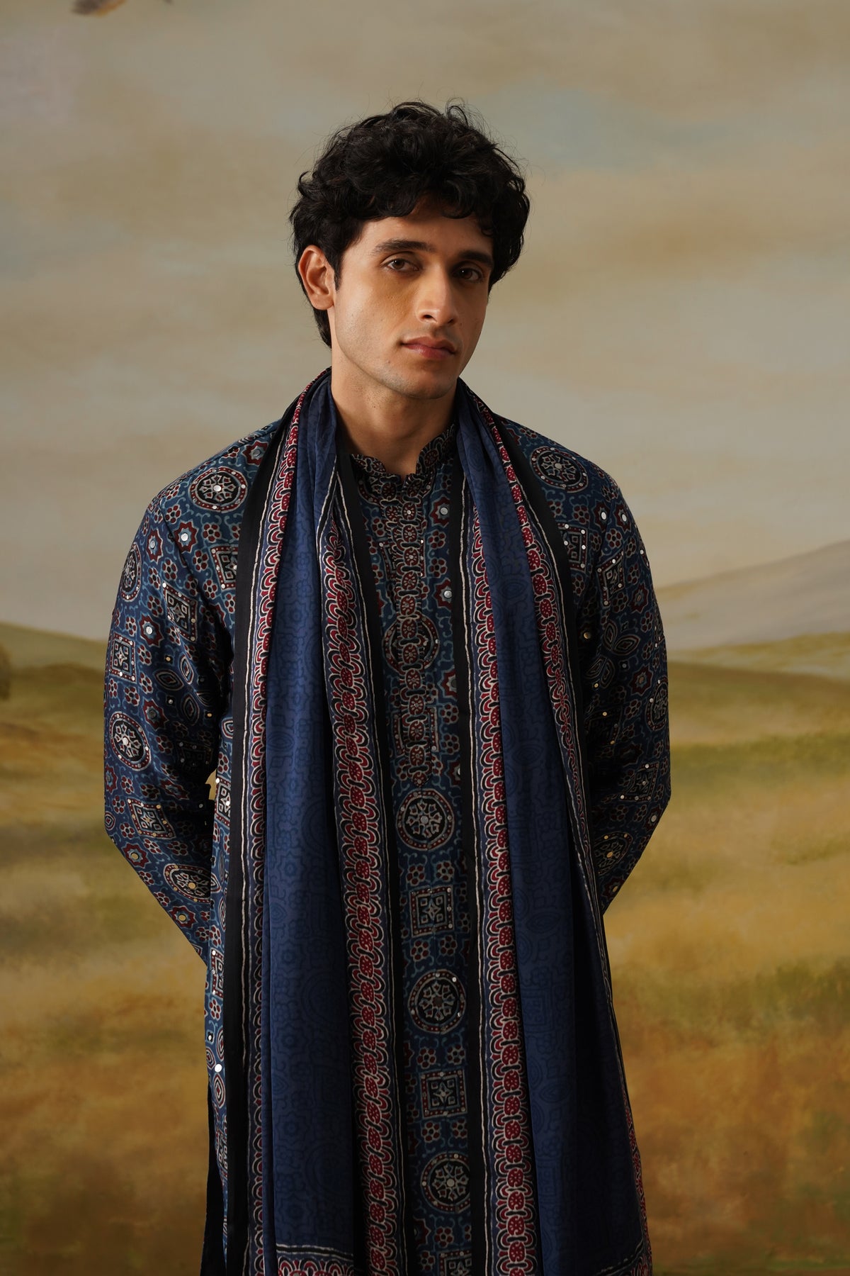 Ambar Indigo Ajrakh Kurta Set With Dupatta