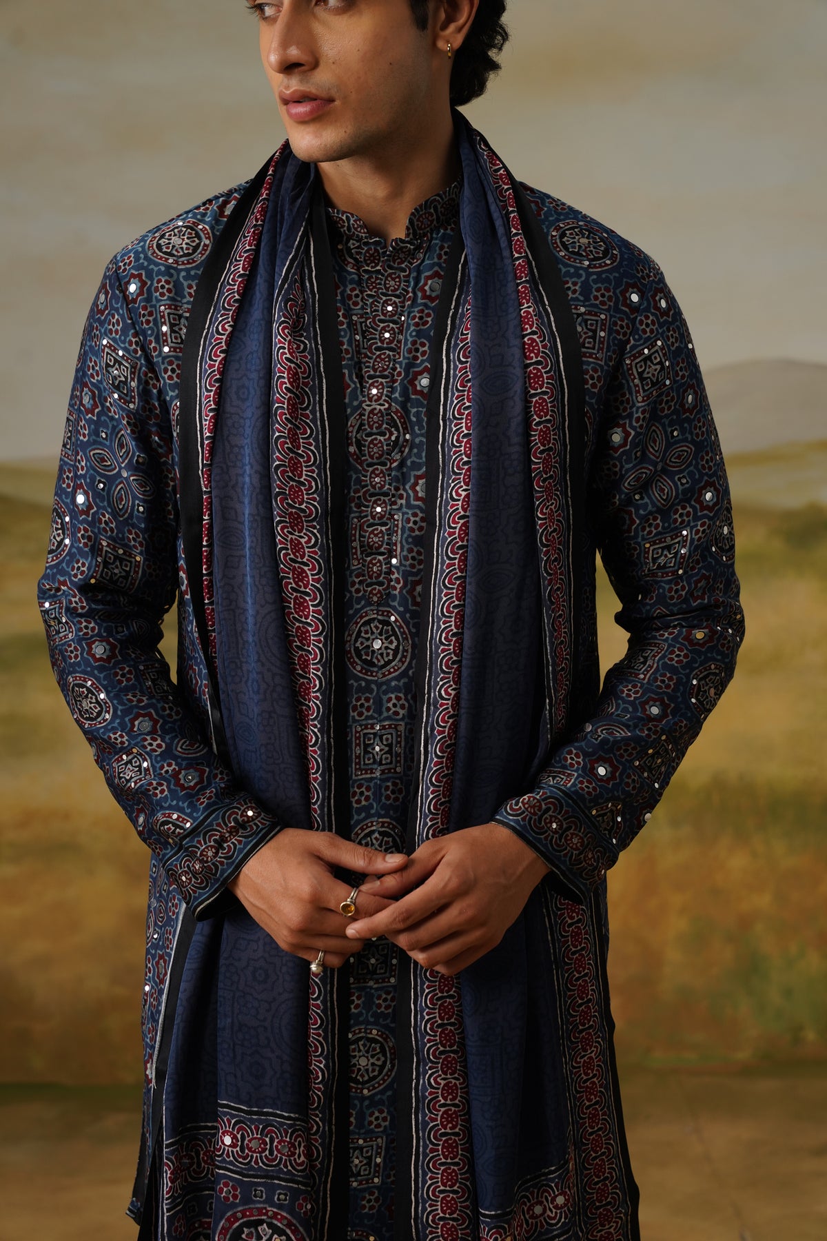 Ambar Indigo Ajrakh Kurta Set With Dupatta