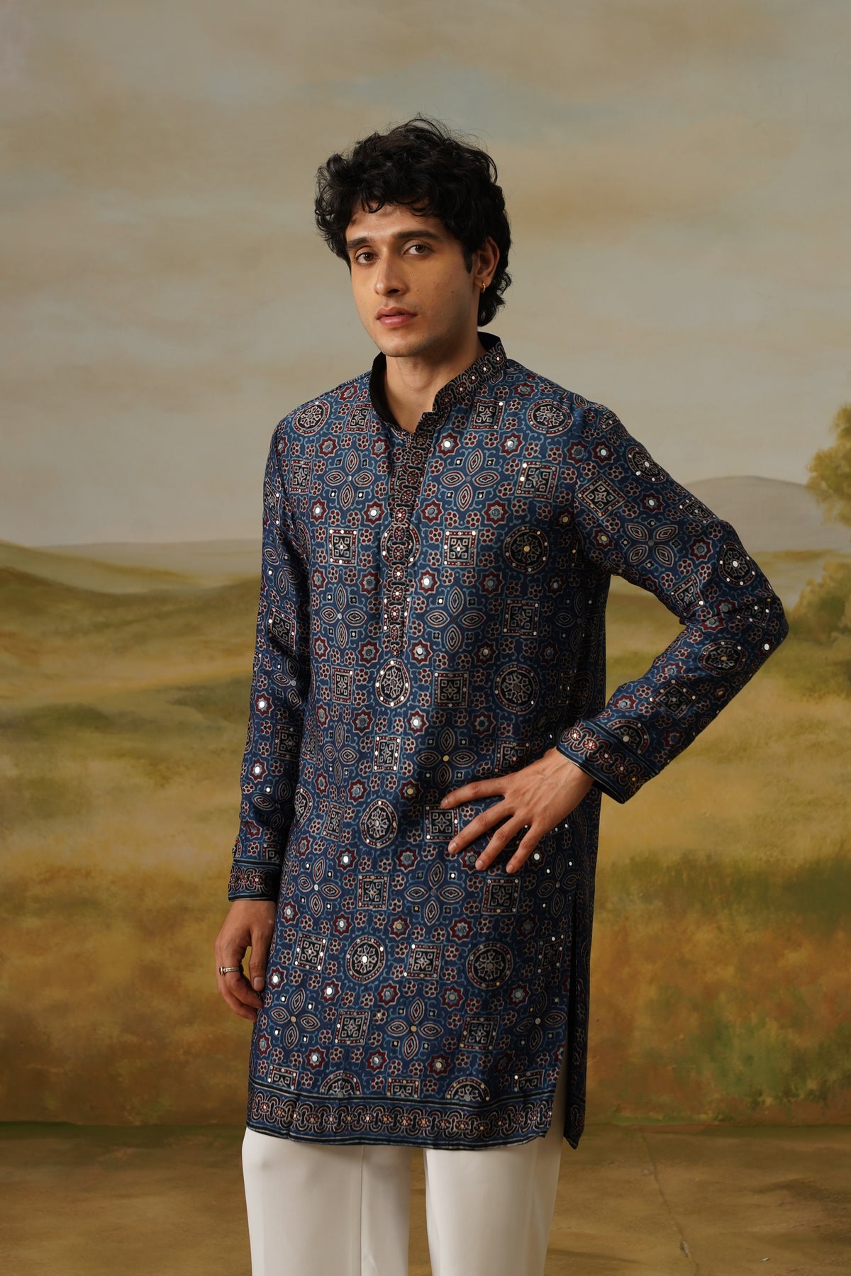 Ambar Indigo Ajrakh Kurta Set With Dupatta