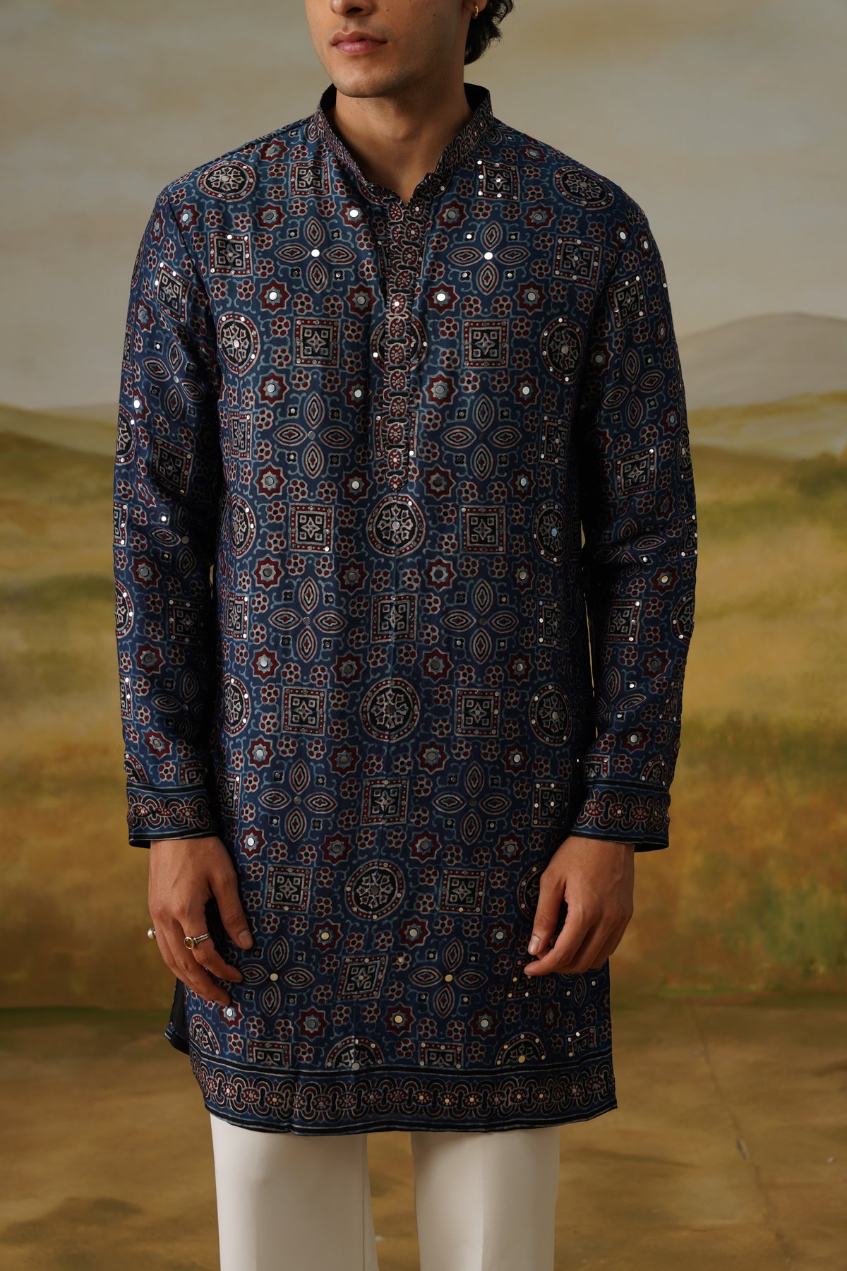 Ambar Indigo Ajrakh Kurta Set With Dupatta