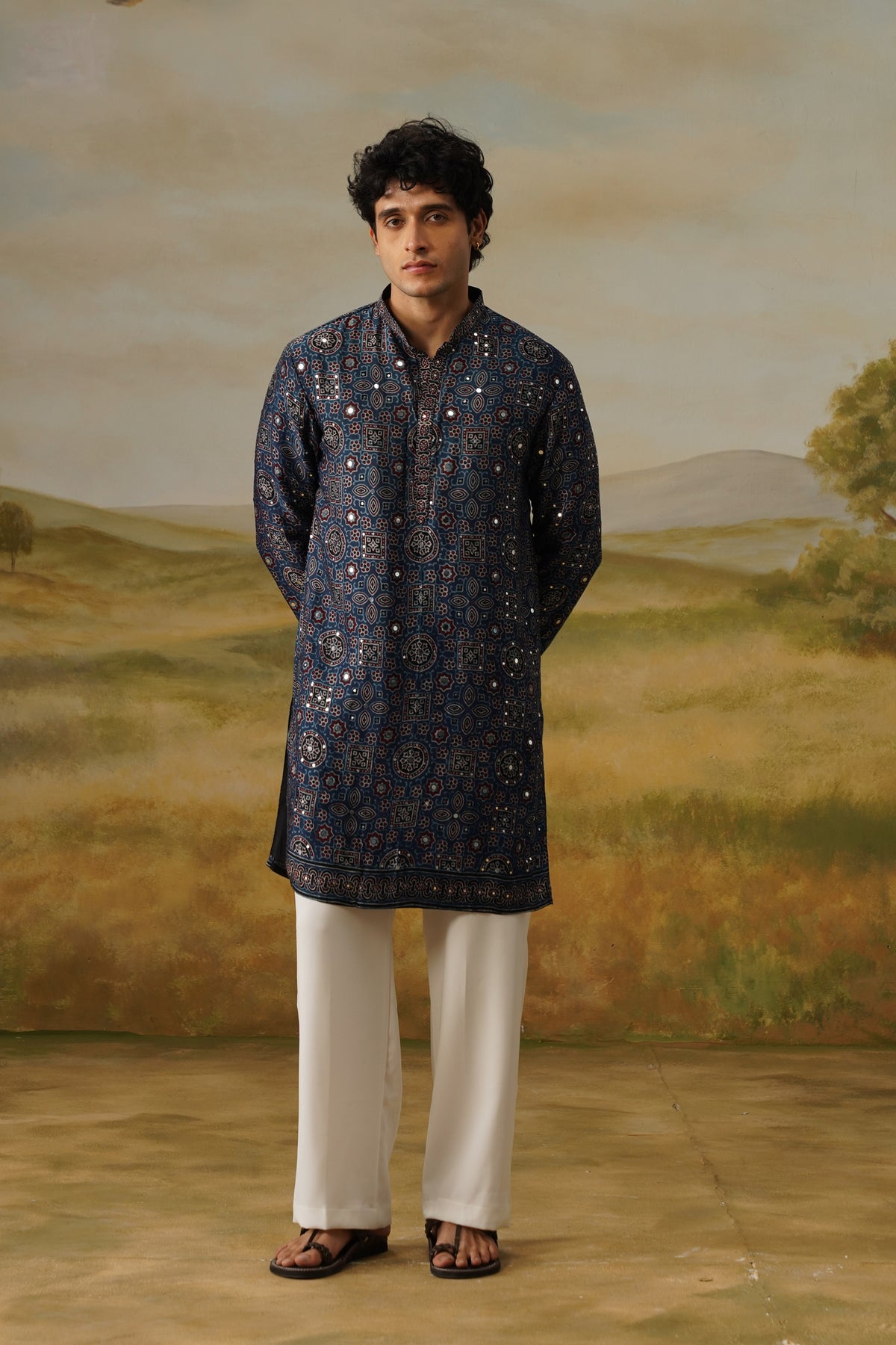 Ambar Indigo Ajrakh Kurta Set With Dupatta