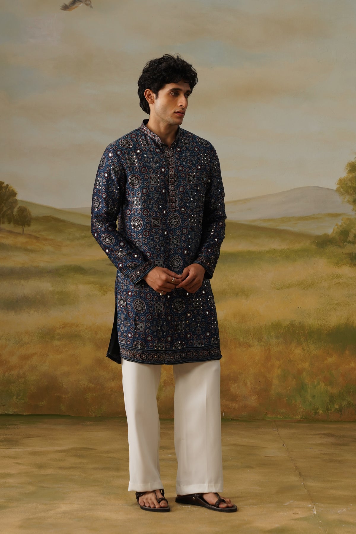 Ambar Indigo Ajrakh Kurta Set With Dupatta