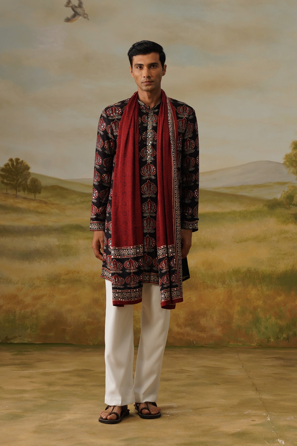 Kasturi Black Ajrakh Kurta Set With Dupatta