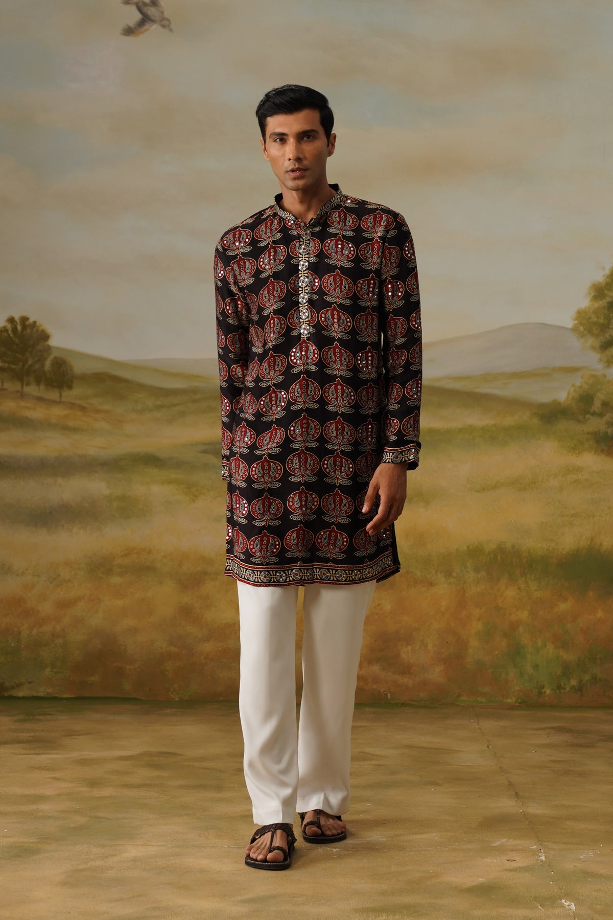 Kasturi Black Ajrakh Kurta Set With Dupatta