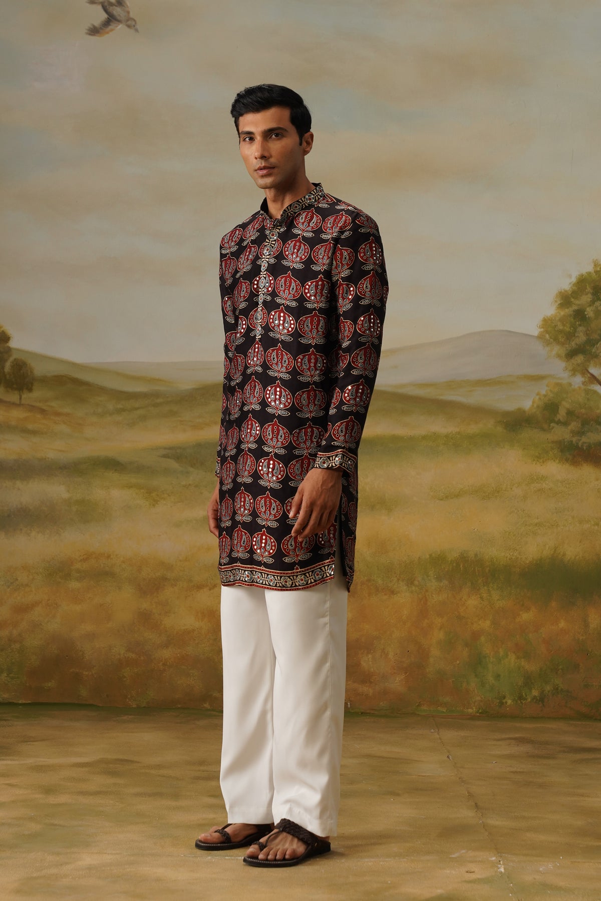 Kasturi Black Ajrakh Kurta Set With Dupatta
