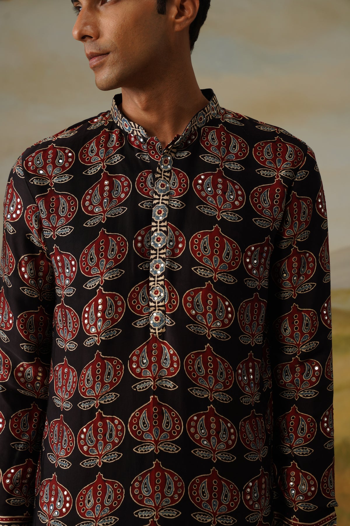 Kasturi Black Ajrakh Kurta Set With Dupatta