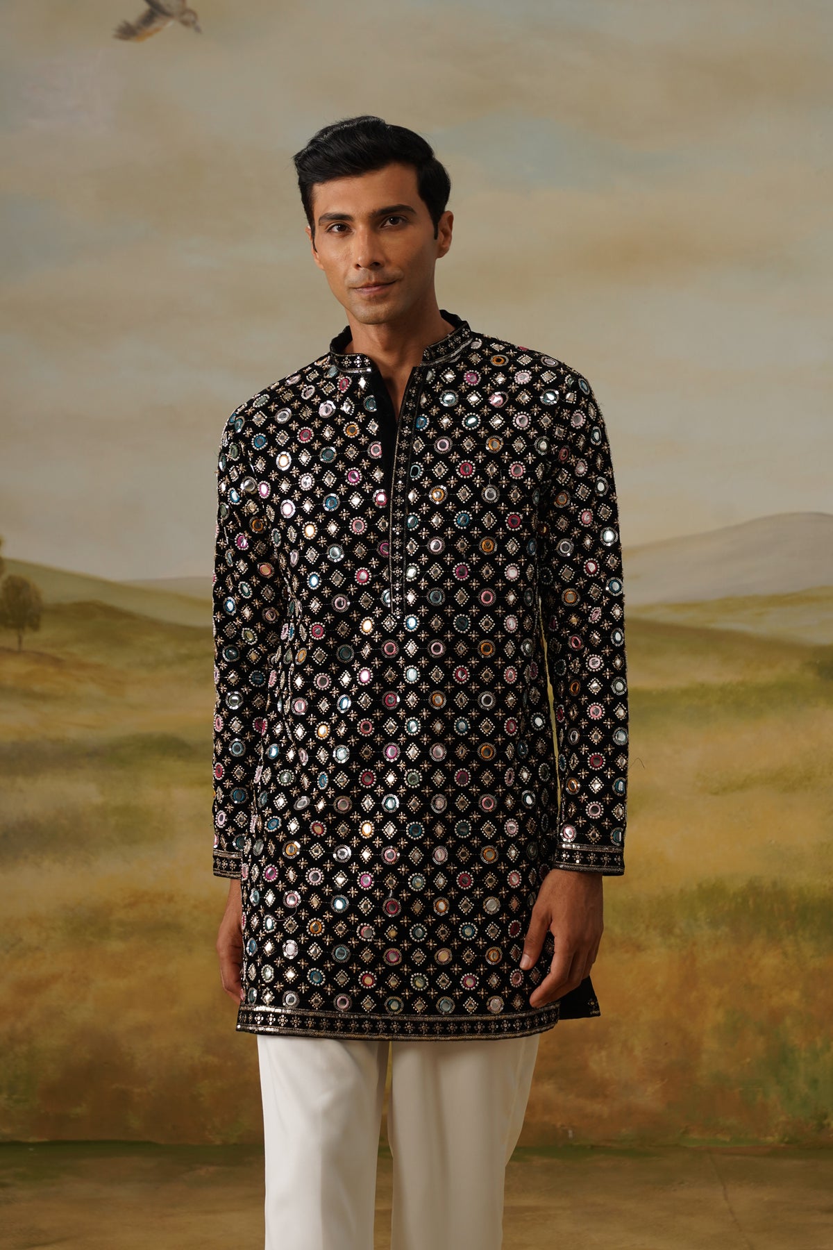 Jugnu Black Mirror Beadwork Kurta Set