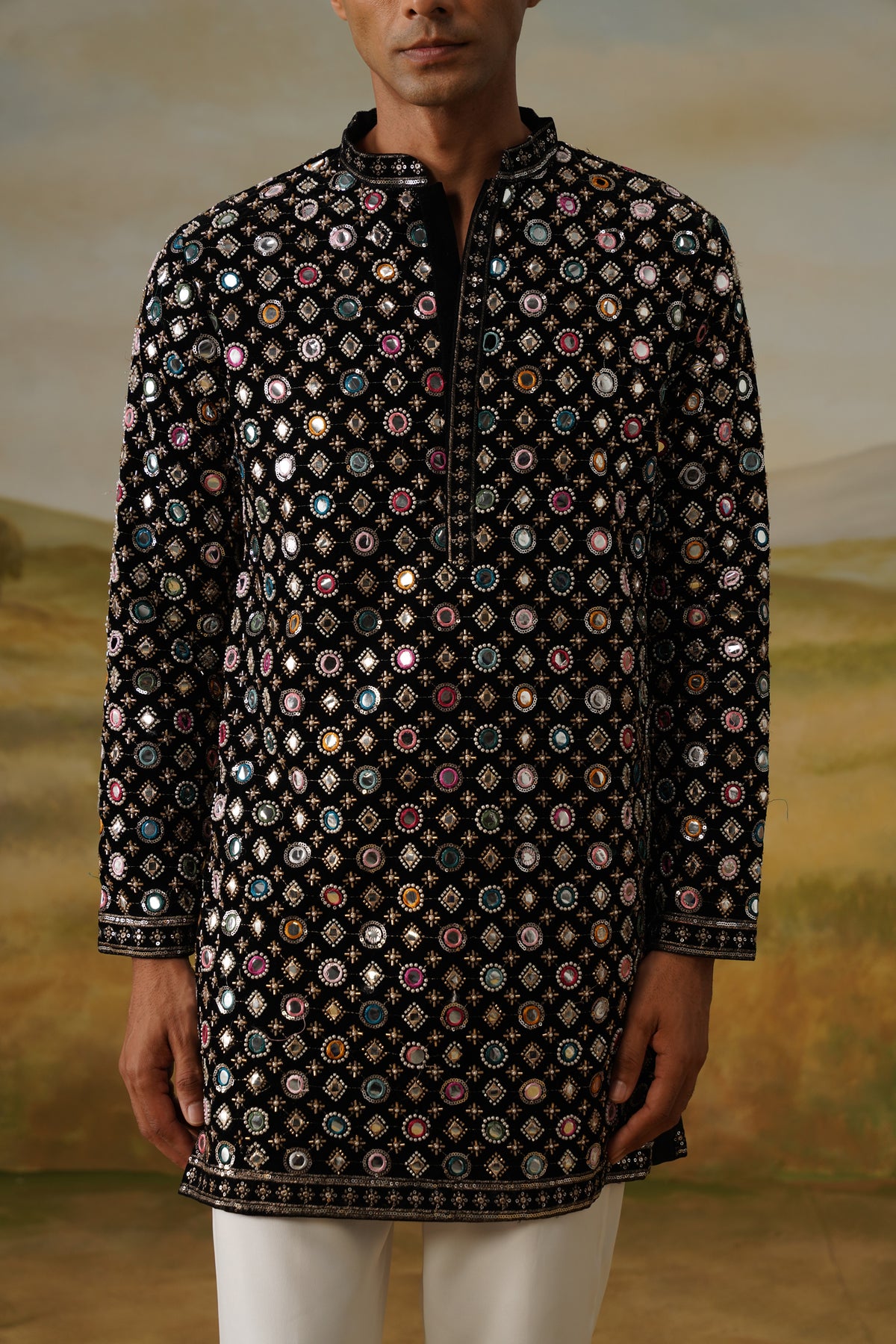 Jugnu Black Mirror Beadwork Kurta Set