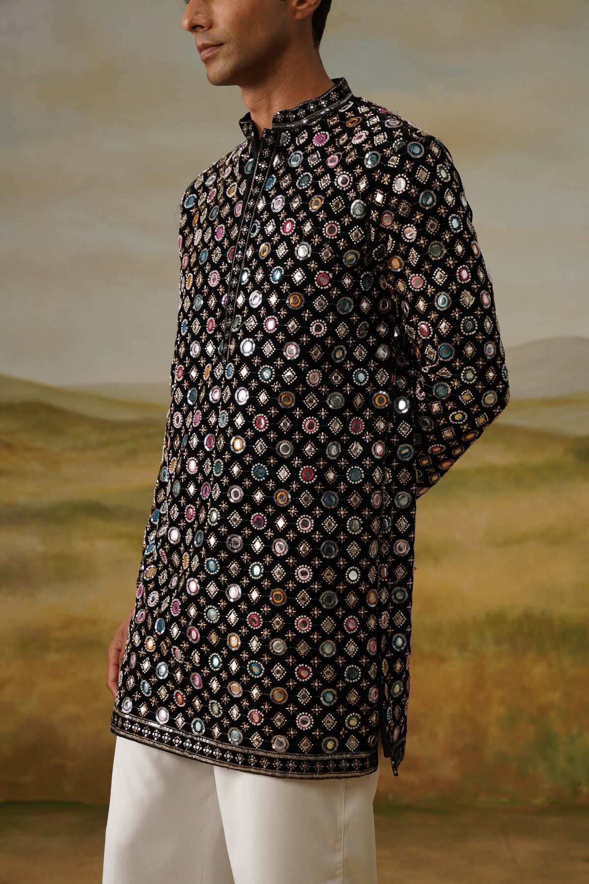 Jugnu Black Mirror Beadwork Kurta Set
