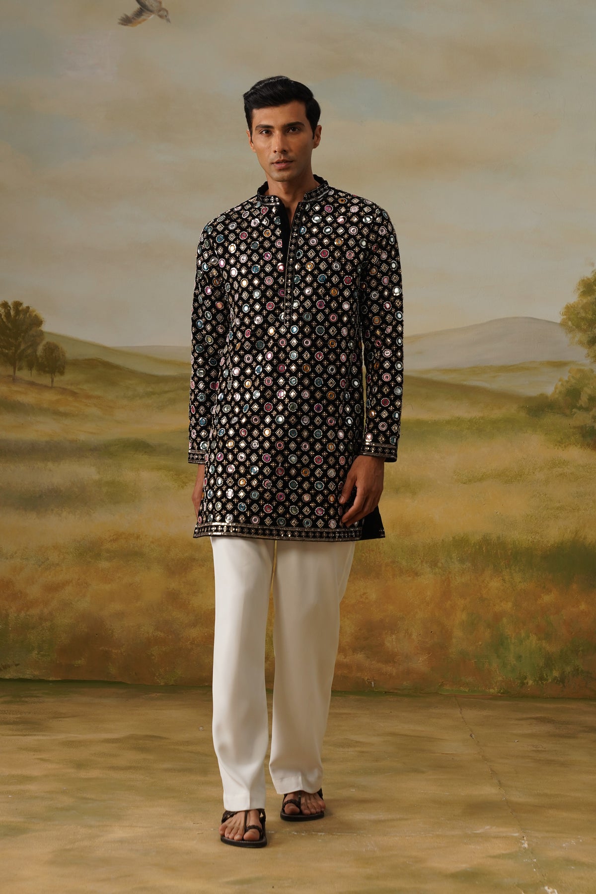 Jugnu Black Mirror Beadwork Kurta Set