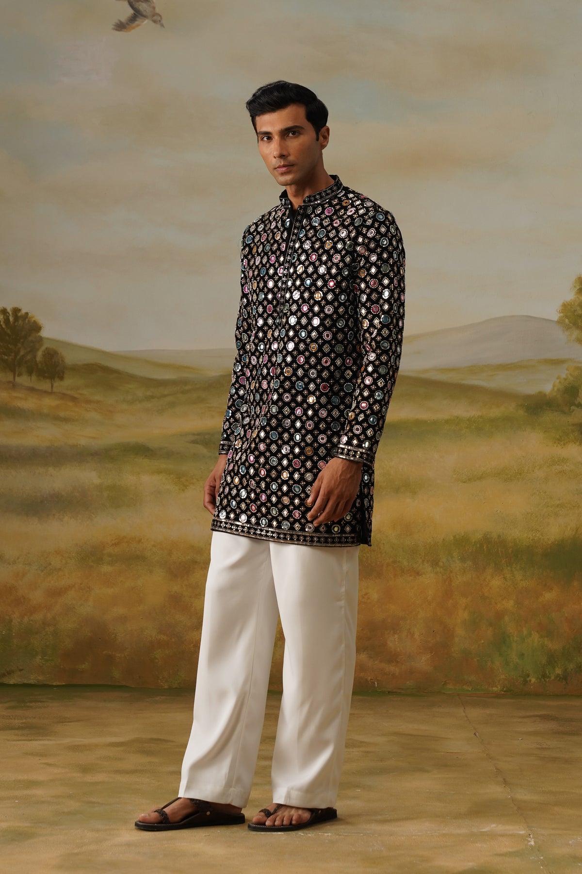 Jugnu Black Mirror Beadwork Kurta Set