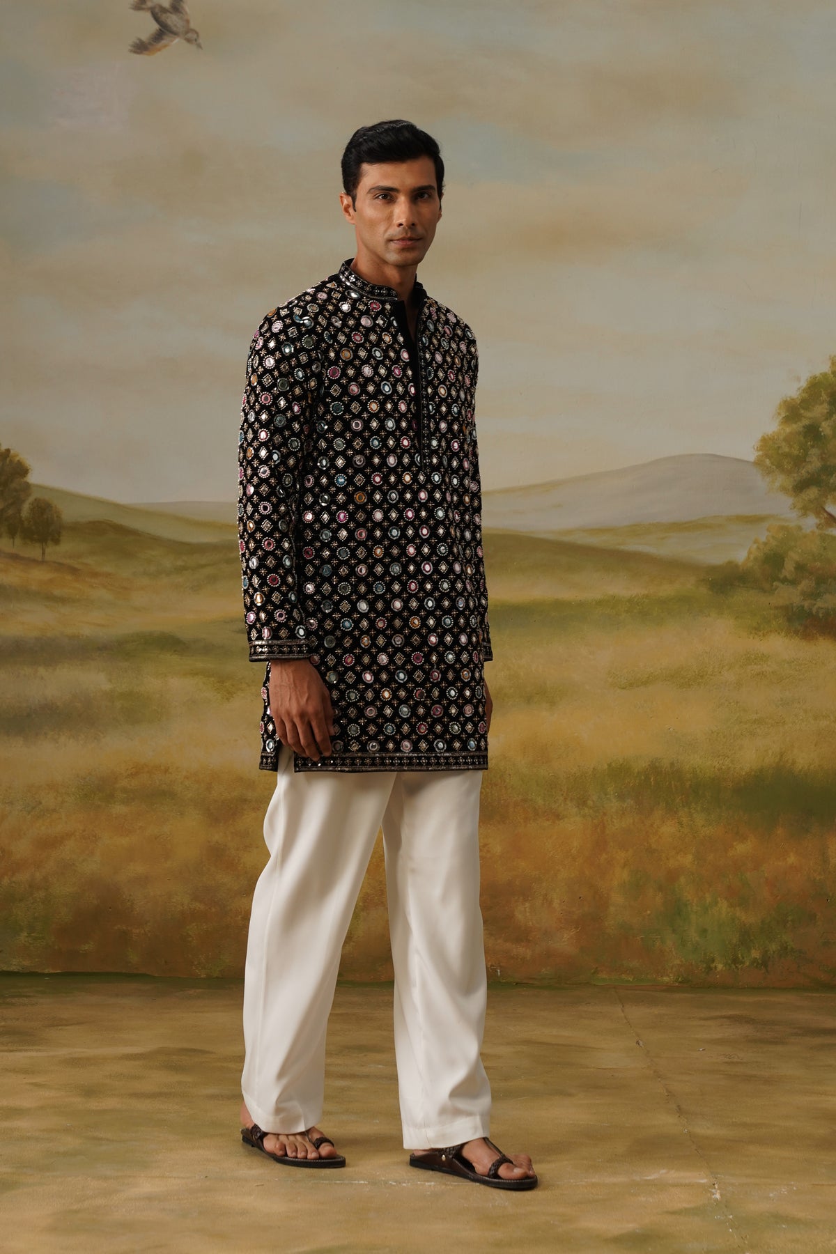 Jugnu Black Mirror Beadwork Kurta Set