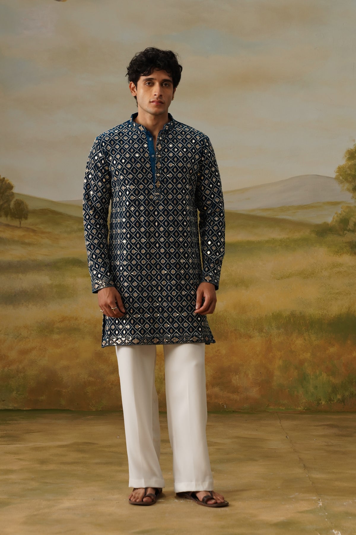 Dariya Teal Sequin Beadwork Kurta Set