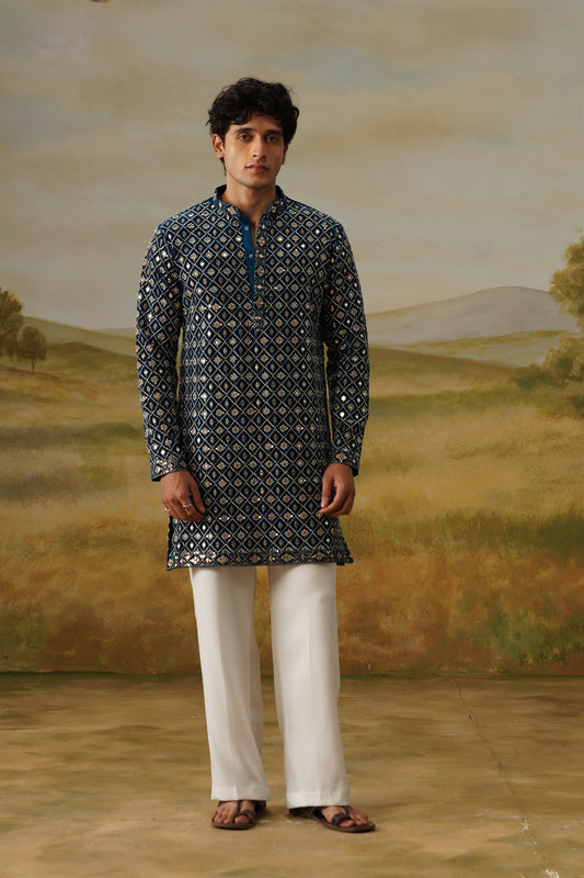 Dariya Teal Sequin Beadwork Kurta Set