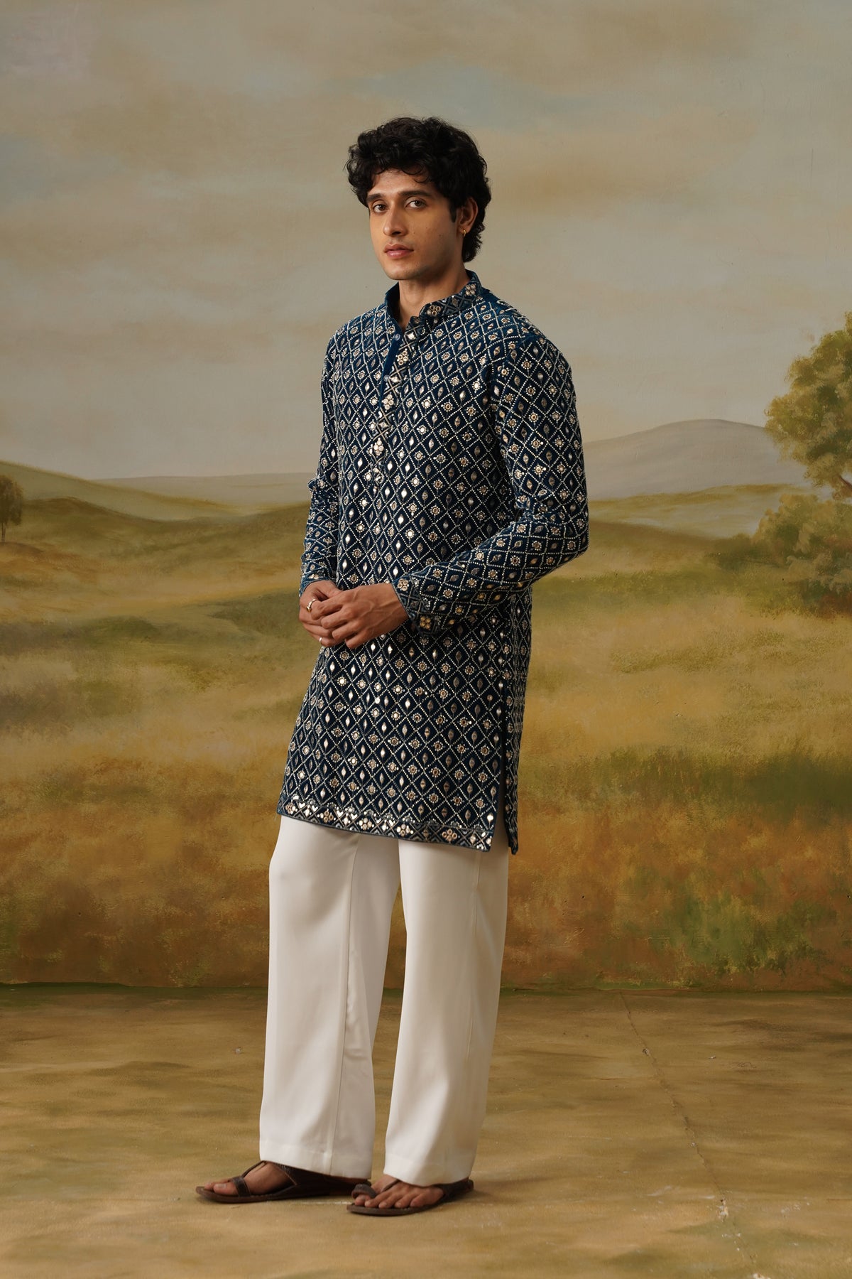 Dariya Teal Sequin Beadwork Kurta Set