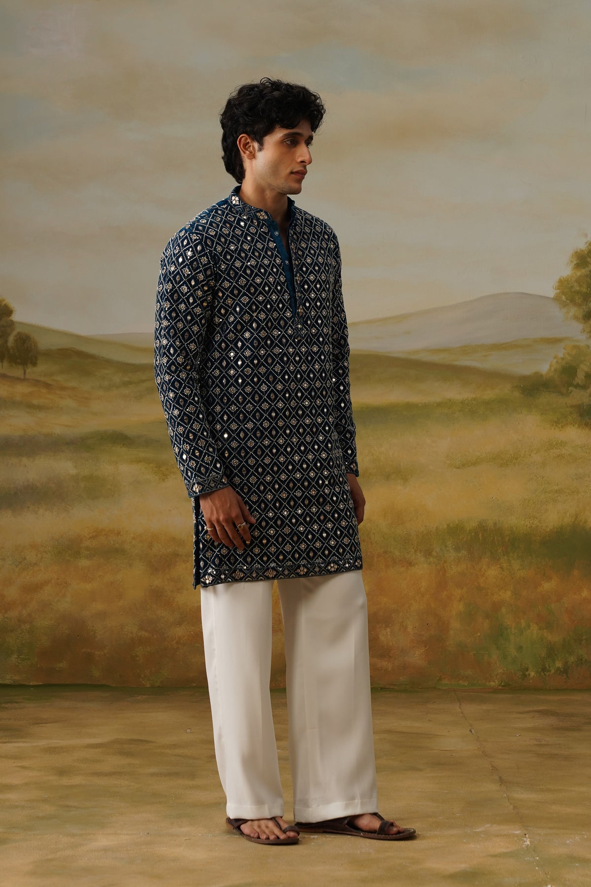 Dariya Teal Sequin Beadwork Kurta Set