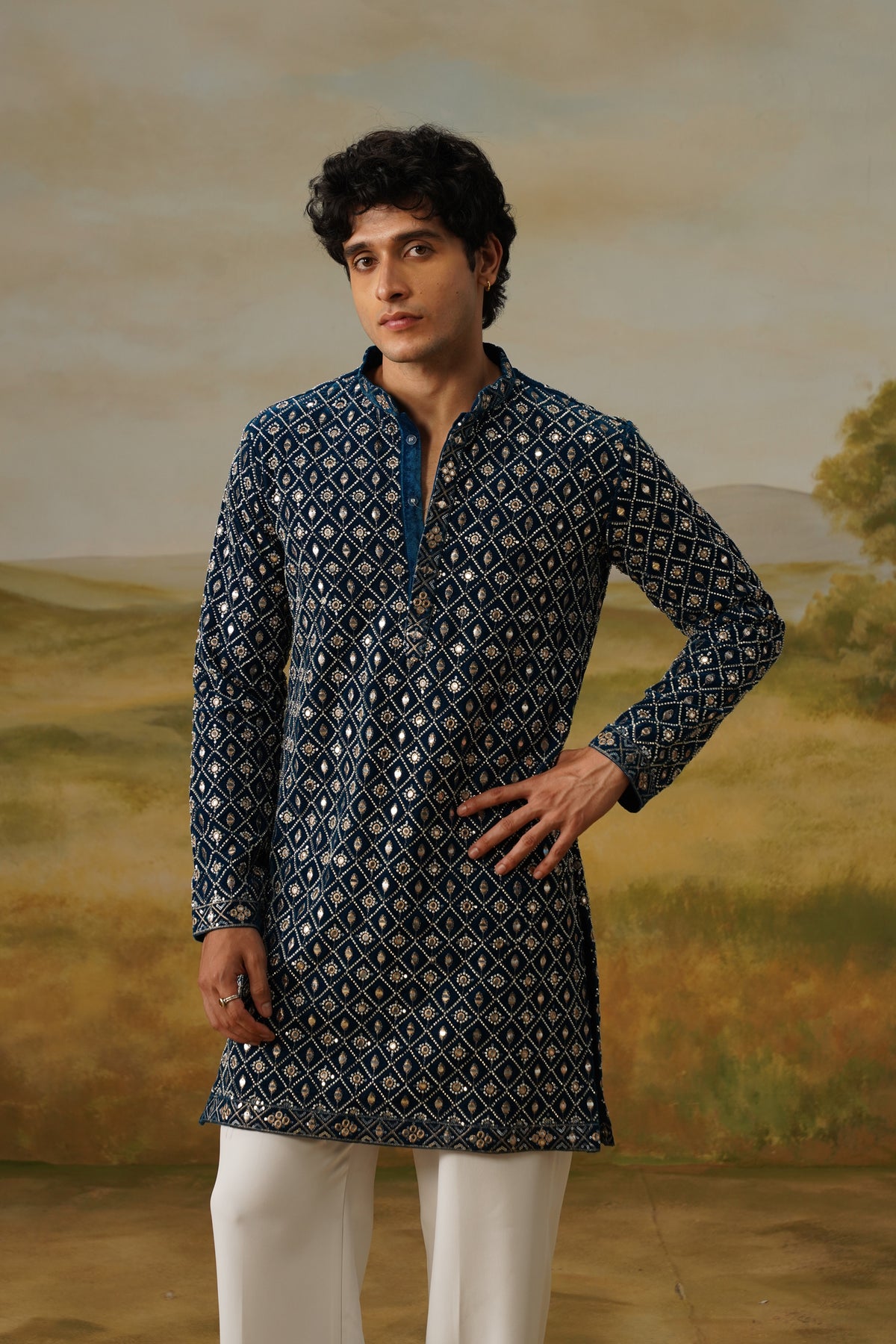 Dariya Teal Sequin Beadwork Kurta Set
