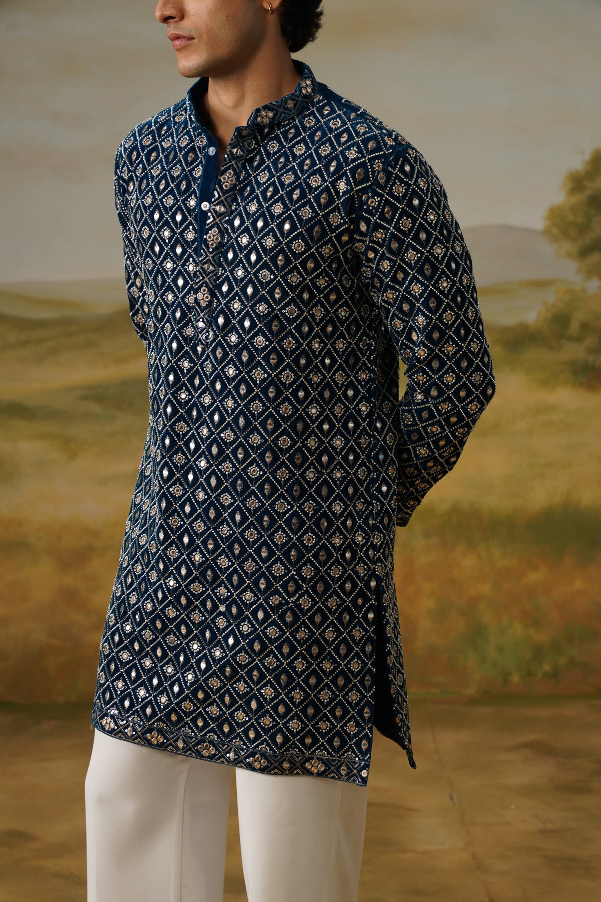 Dariya Teal Sequin Beadwork Kurta Set