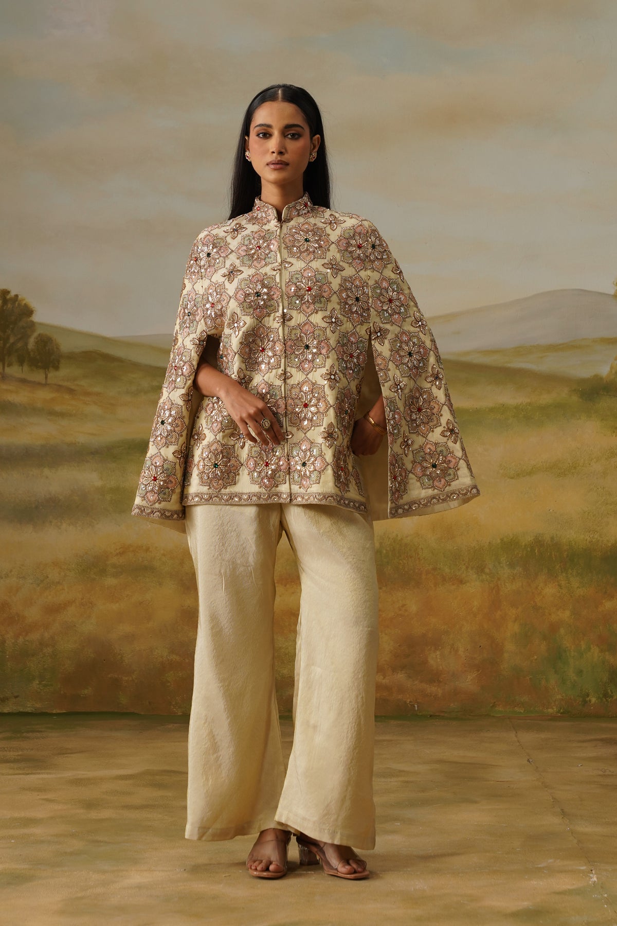 Nargis Ivory Kundan Crystal Beadwork Cape