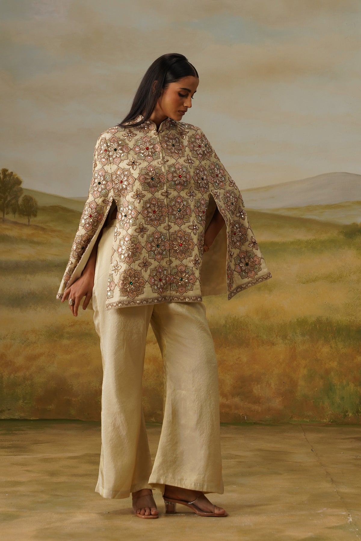 Nargis Ivory Kundan Crystal Beadwork Cape
