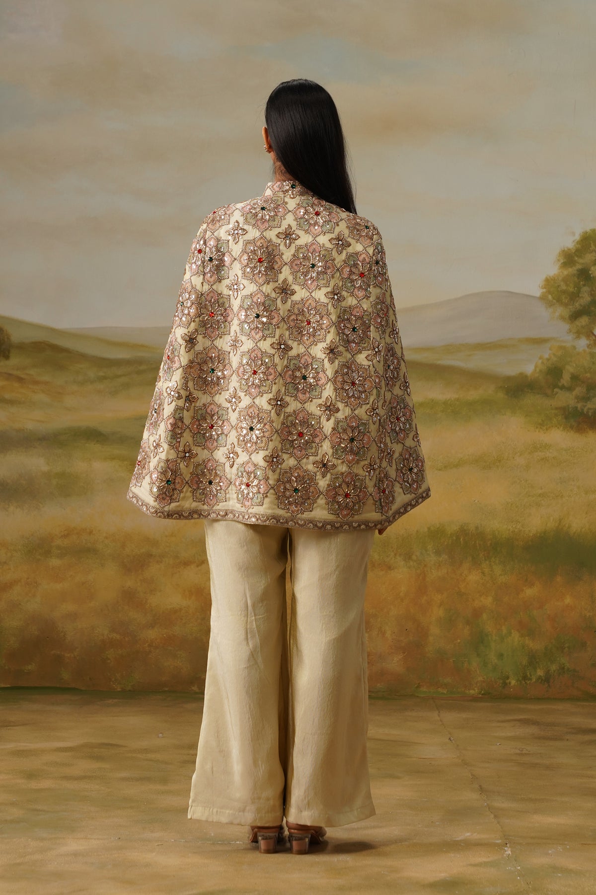 Nargis Ivory Kundan Crystal Beadwork Cape