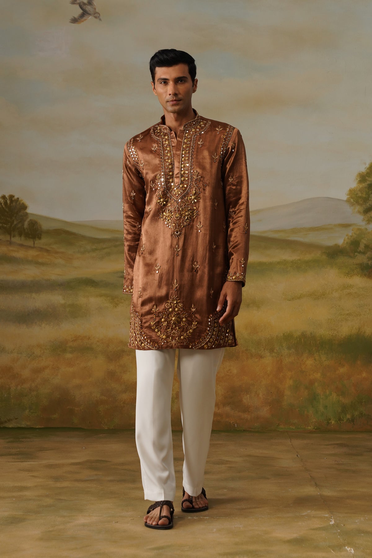Taamba Copper Antique Metal Handwork Kurta Set with Dupatta