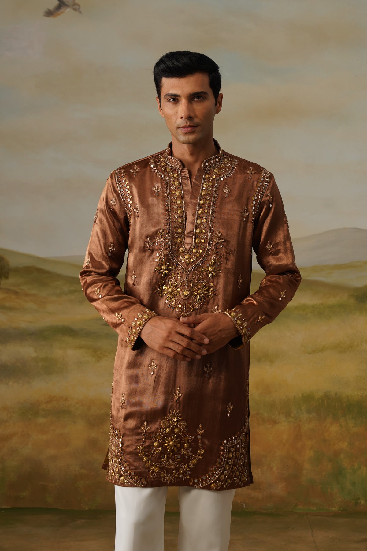 Taamba Copper Antique Metal Handwork Kurta Set with Dupatta