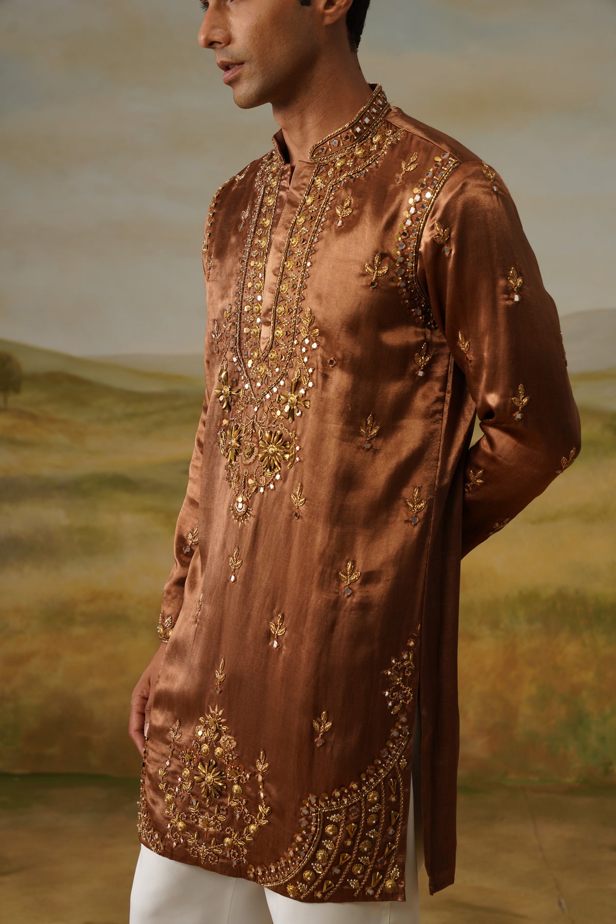 Taamba Copper Antique Metal Handwork Kurta Set with Dupatta