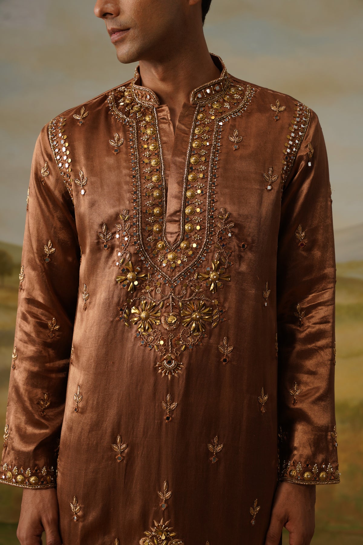 Taamba Copper Antique Metal Handwork Kurta Set with Dupatta