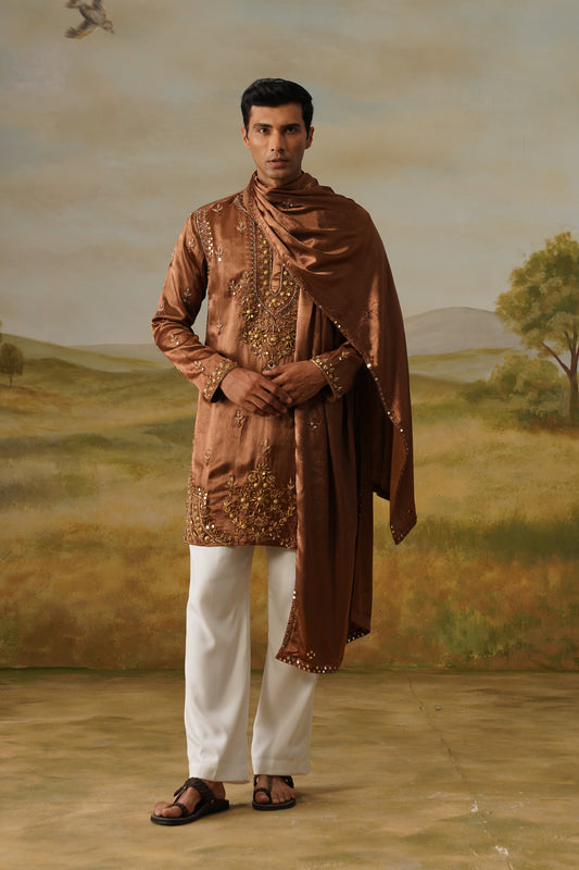 Taamba Copper Antique Metal Handwork Kurta Set with Dupatta