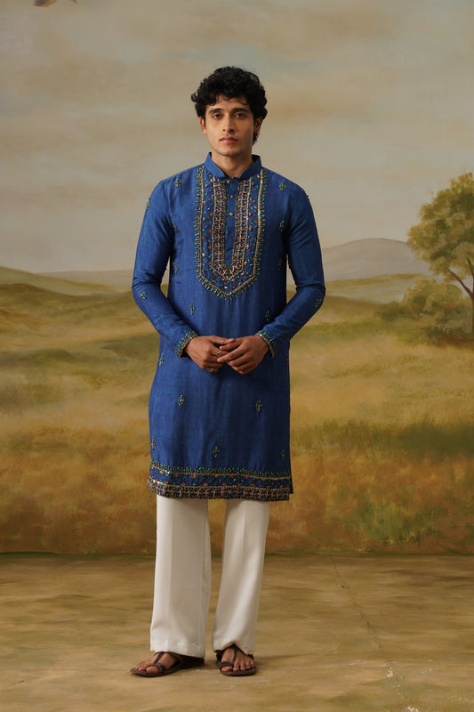 Aabshar Royal Blue Metallic Handwork Kurta Set