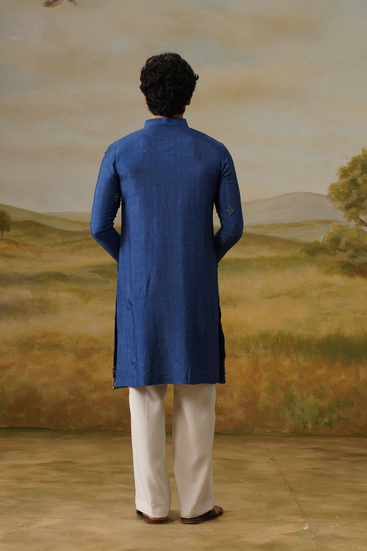 Aabshar Royal Blue Metallic Handwork Kurta Set