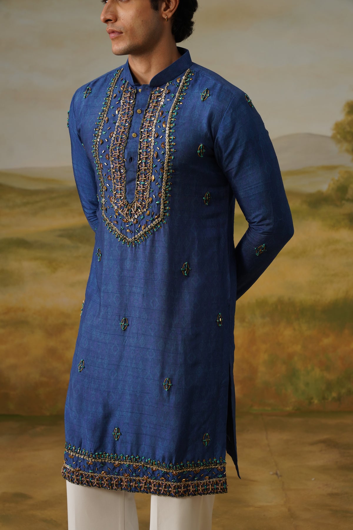 Aabshar Royal Blue Metallic Handwork Kurta Set