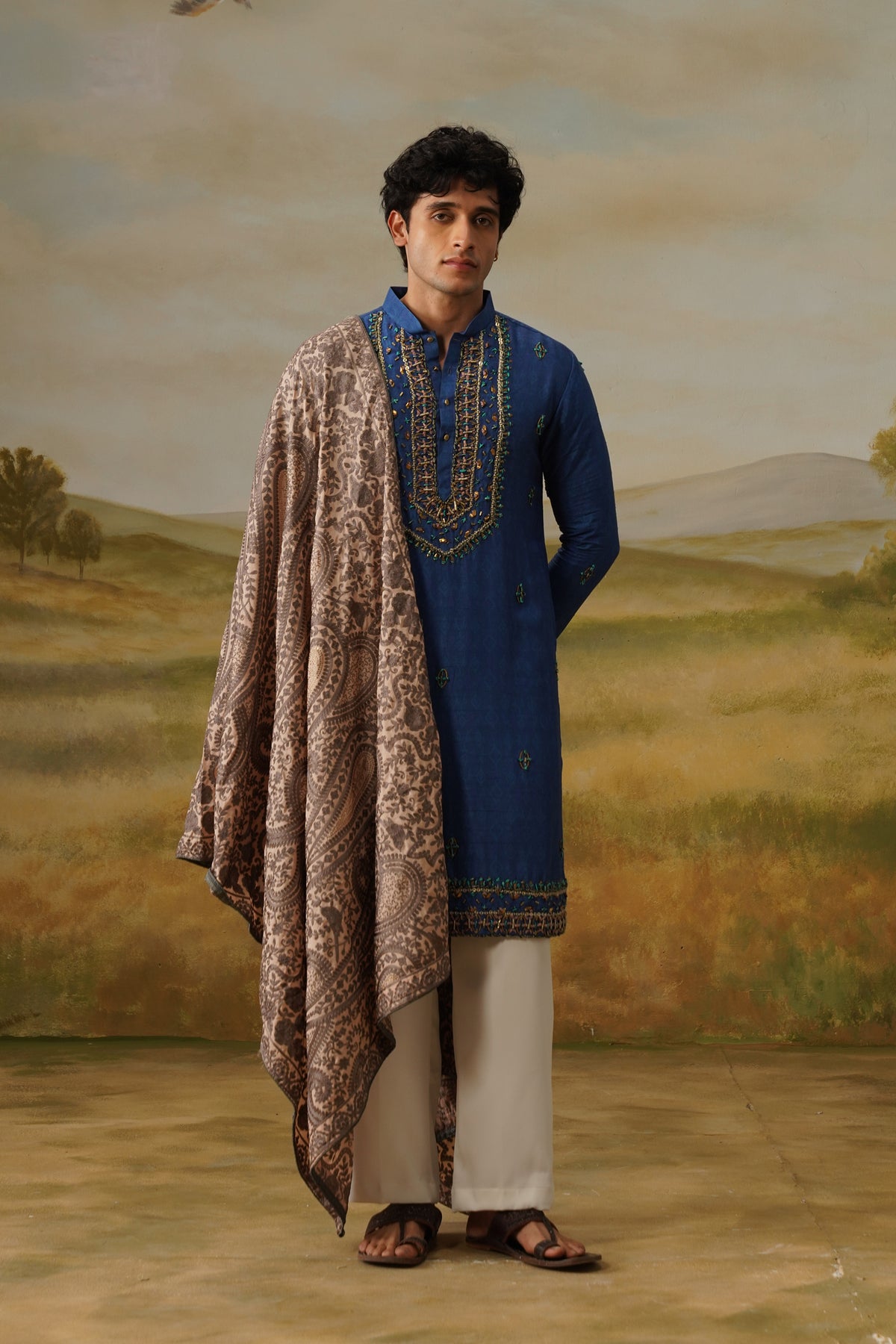 Aabshar Royal Blue Metallic Handwork Kurta Set