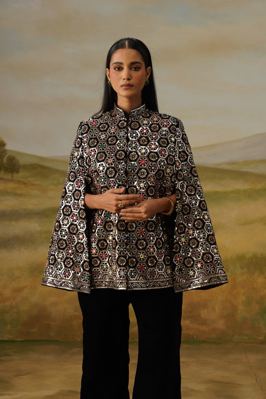 Shabistan Black Bead Embroidered Cape