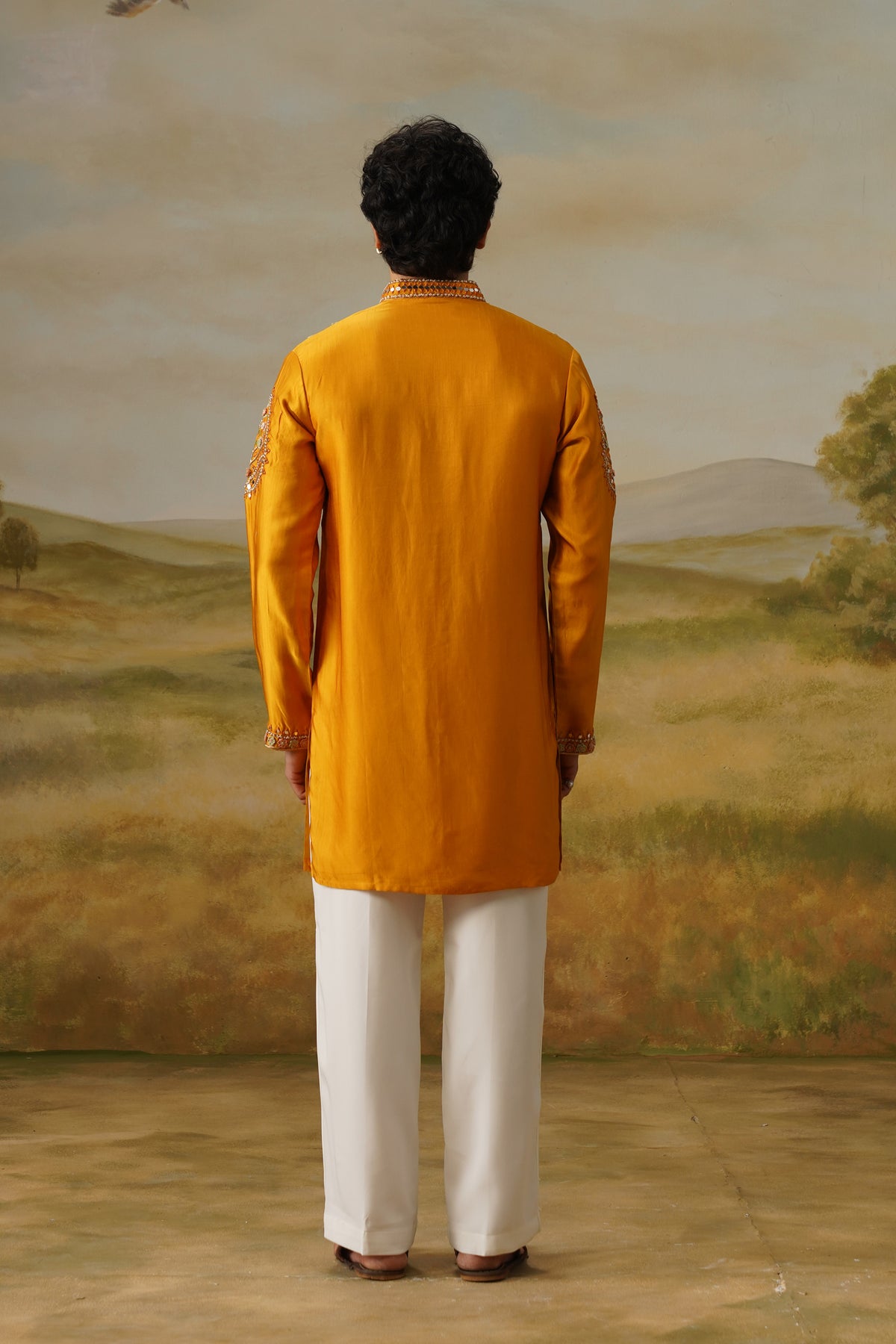 Zafrani Mustard Hand Mirror Work Kurta Set