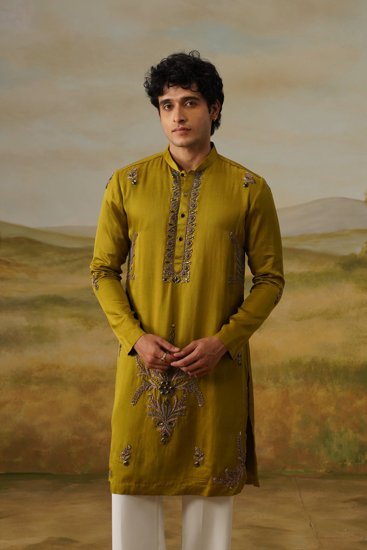 Hariyali Olive Metallic Handwork Kurta Set