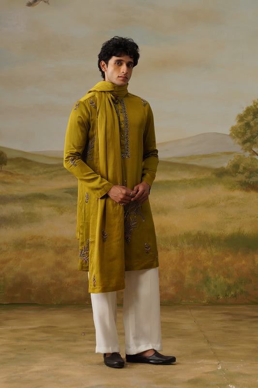 Hariyali Olive Metallic Handwork Kurta Set