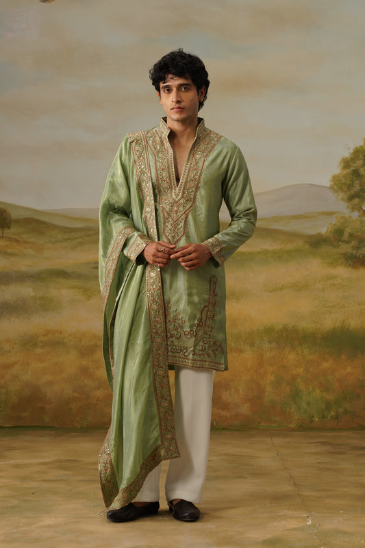 Zamurrad Sage Kashida Embroidered Kurta Set With Dupatta
