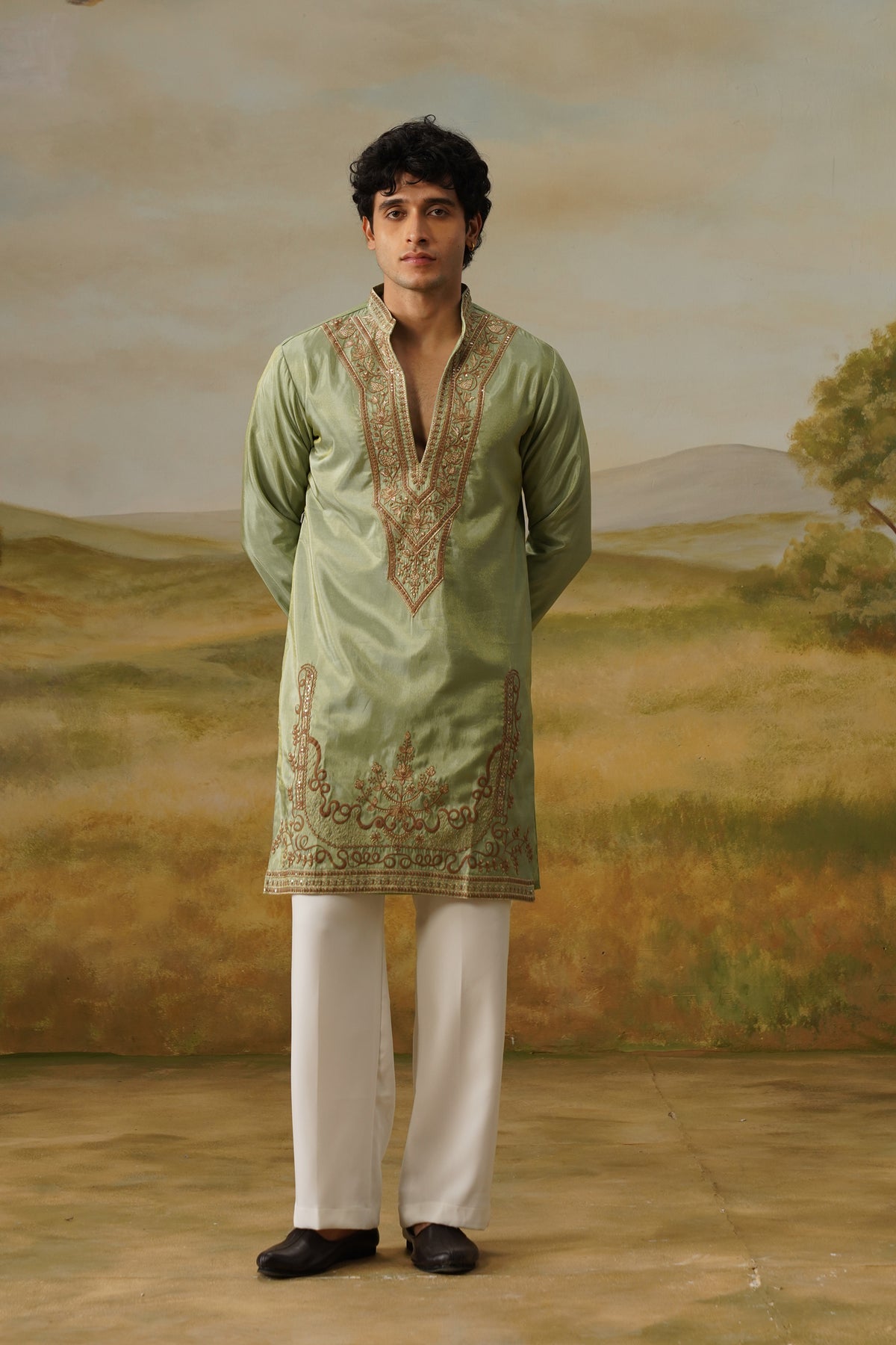 Zamurrad Sage Kashida Embroidered Kurta Set With Dupatta