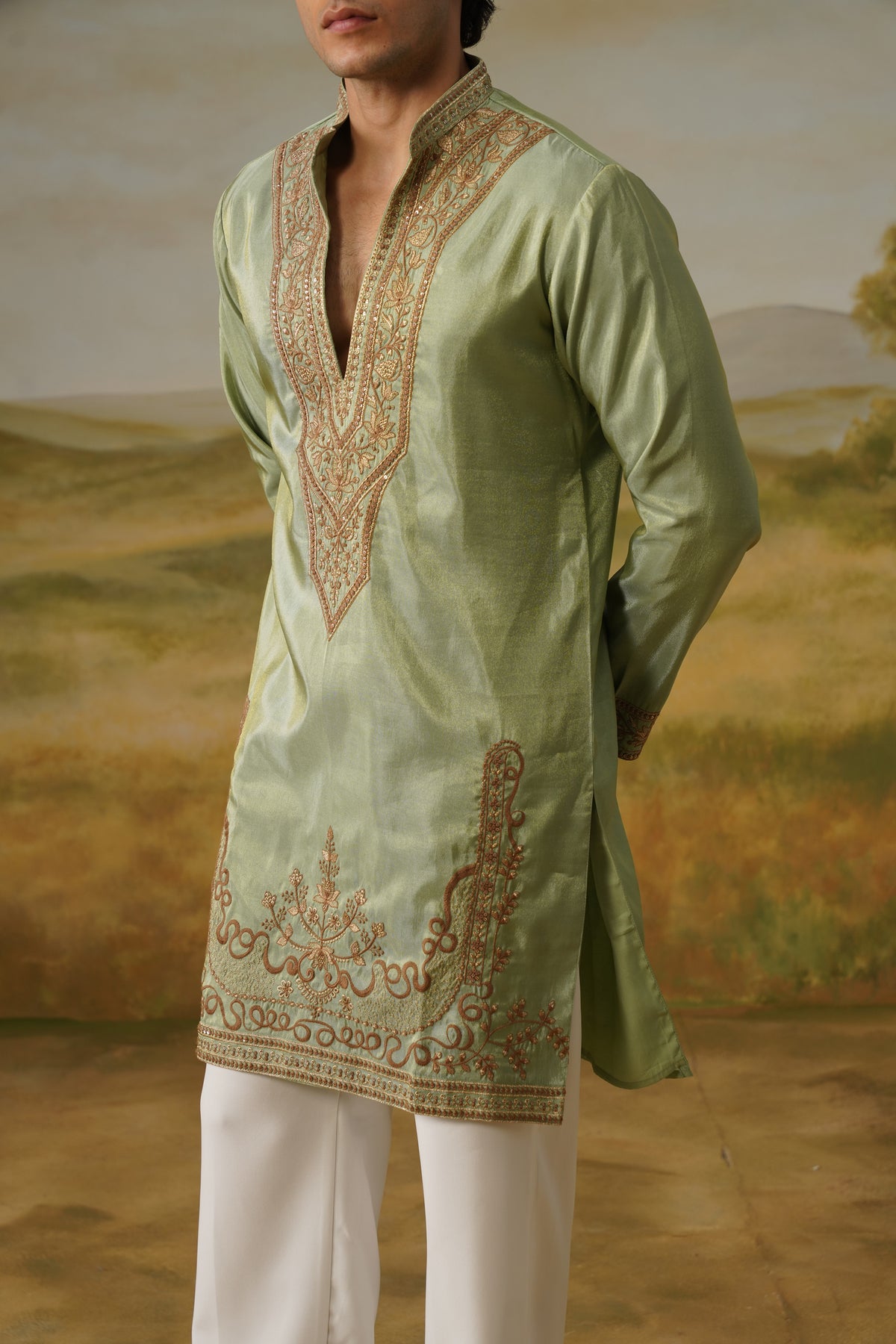 Zamurrad Sage Kashida Embroidered Kurta Set With Dupatta