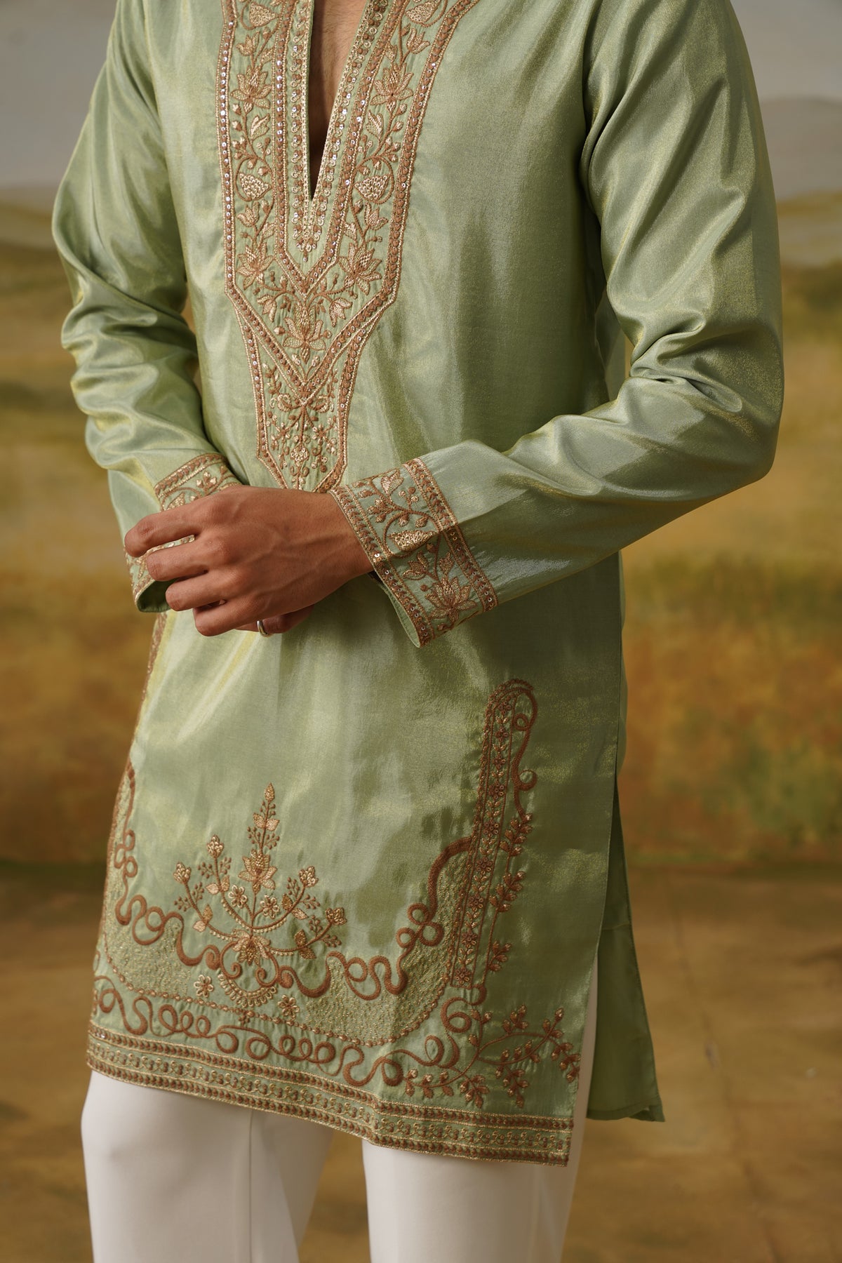 Zamurrad Sage Kashida Embroidered Kurta Set With Dupatta