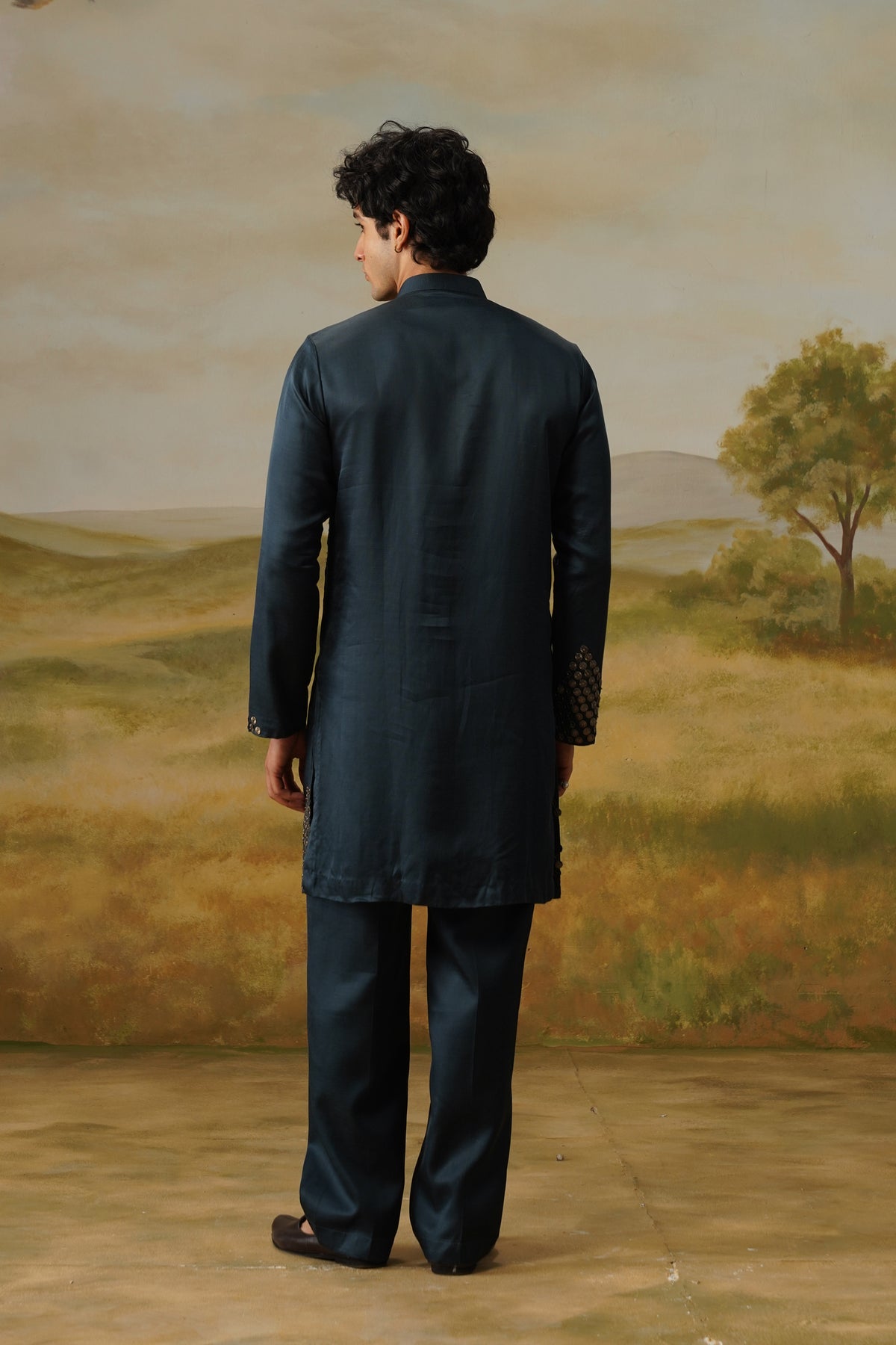 Sikka Teal Coin Metal Work Kurta Set With Dupatta